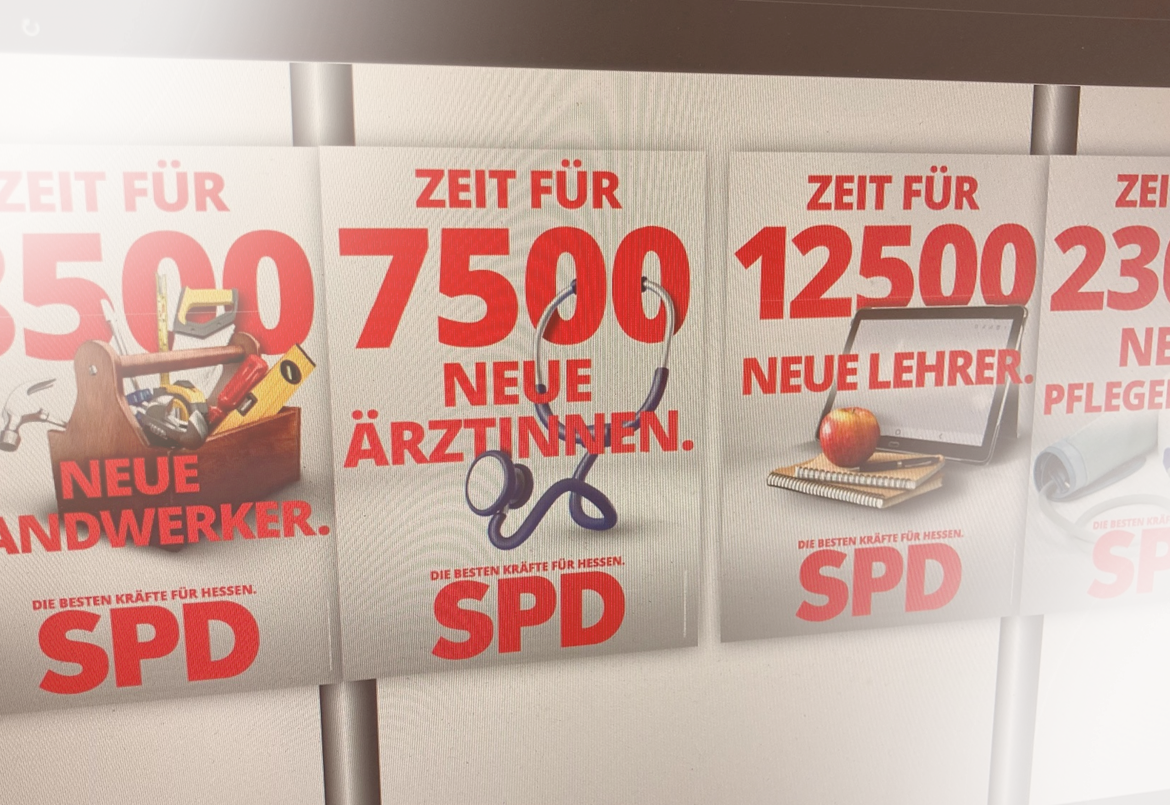 Erster Blick auf die SPD-Plakate zur Landtagswahl in Hessen